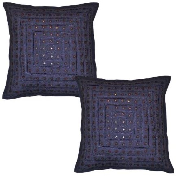 New Navy Blue Boho Embroidered covers (Set of 2) - Picture 1 of 15